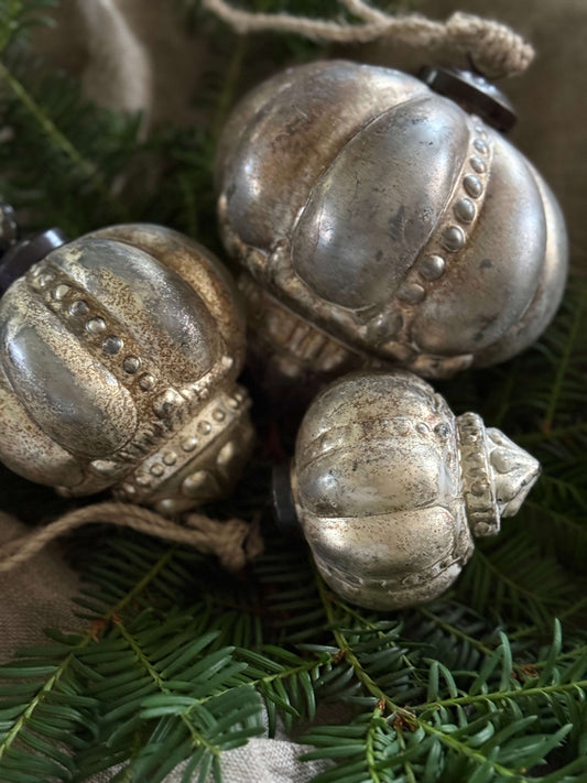 Kersthanger glazen ornament – oud zilver- maat L