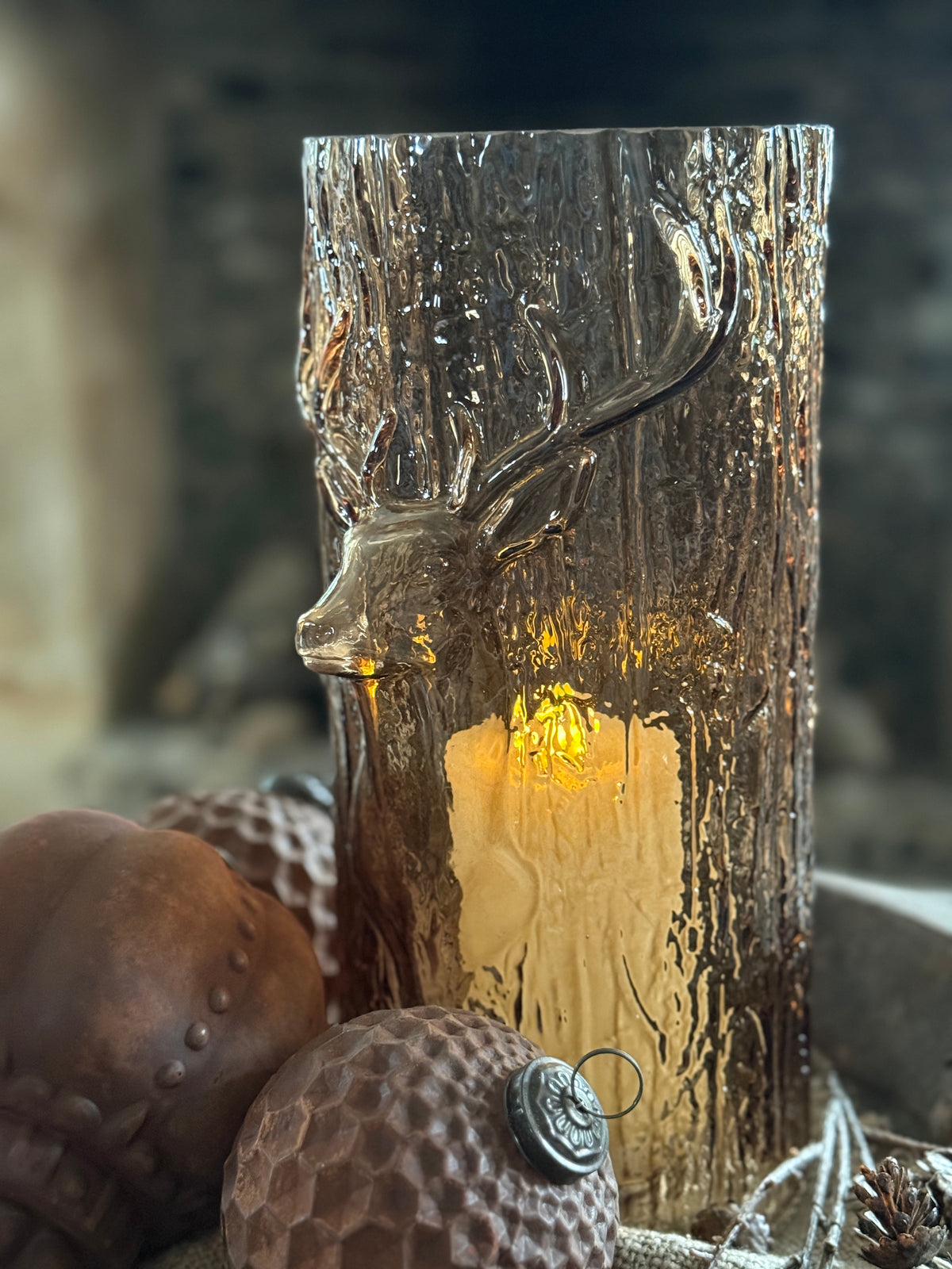 Glazen windlicht Ree- Bruin