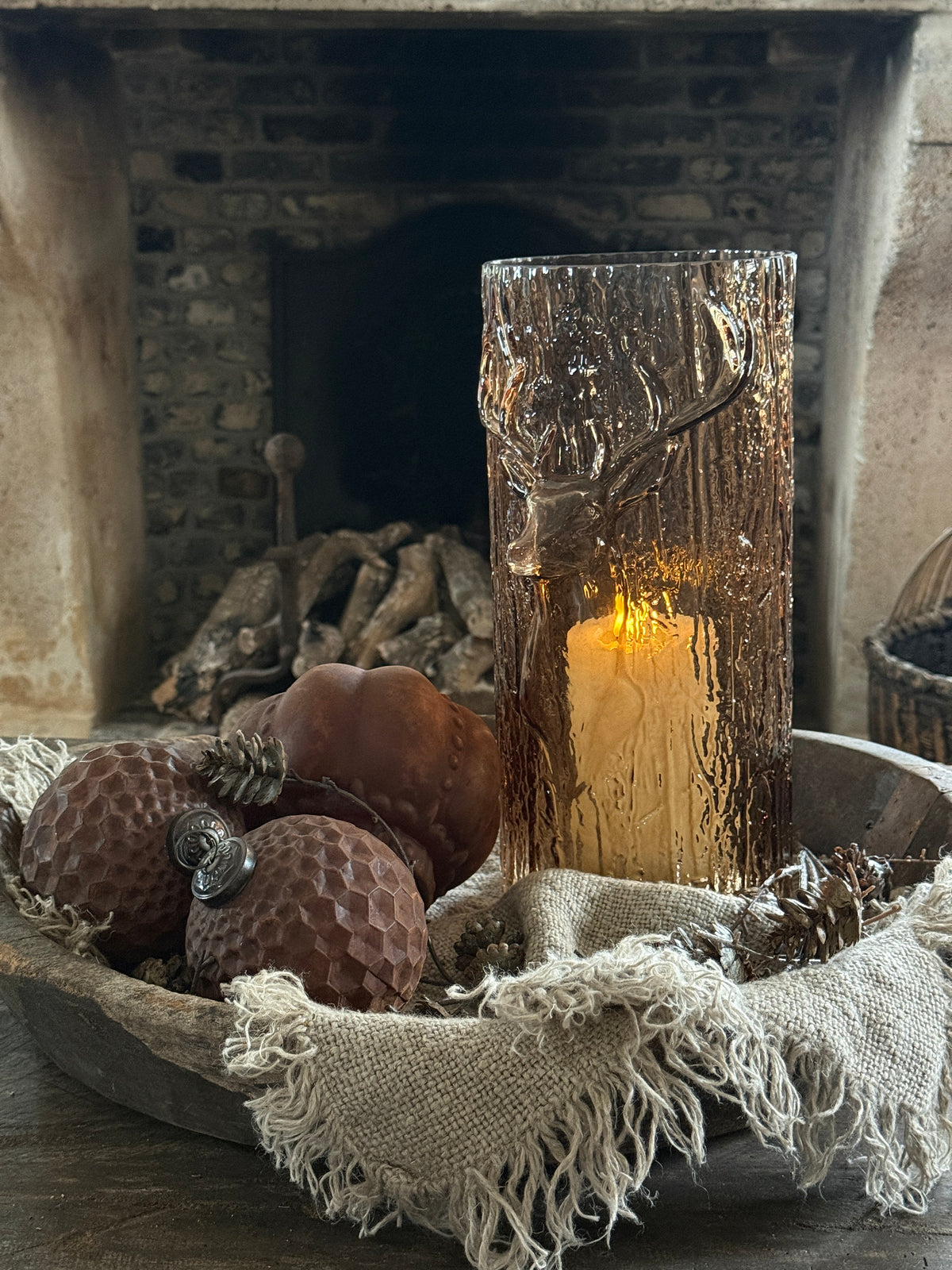 Glazen windlicht Ree- Bruin