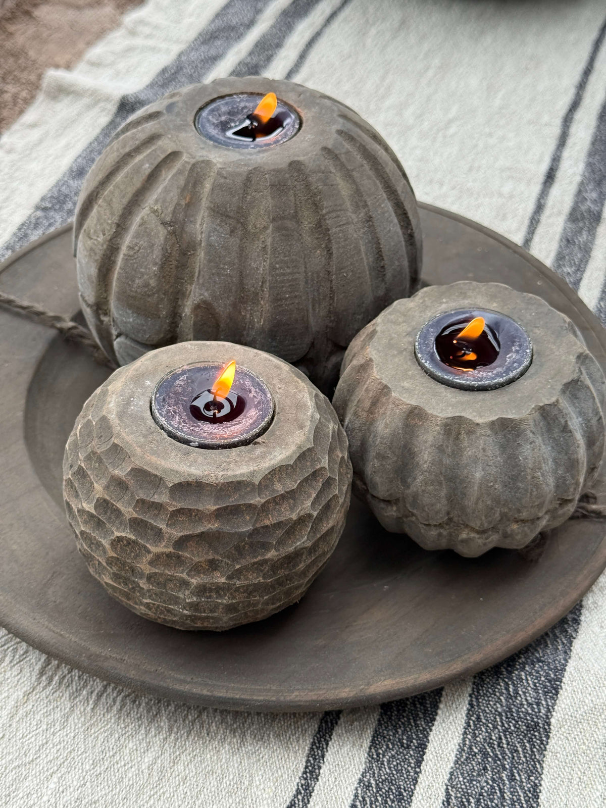 Houten Waxinehouder bubbel-  9x9 cm