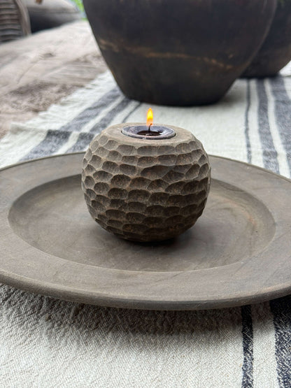 Houten Waxinehouder bubbel-  9x9 cm