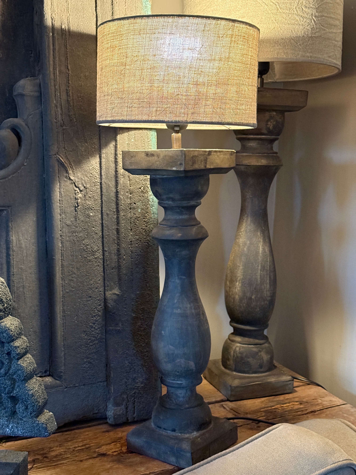 Balusterlamp -Donkerbruin/Vergrijsd Hout- verkrijgbaar in 2 maten