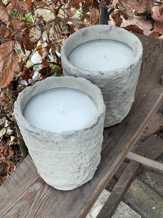 Candle in cement pot