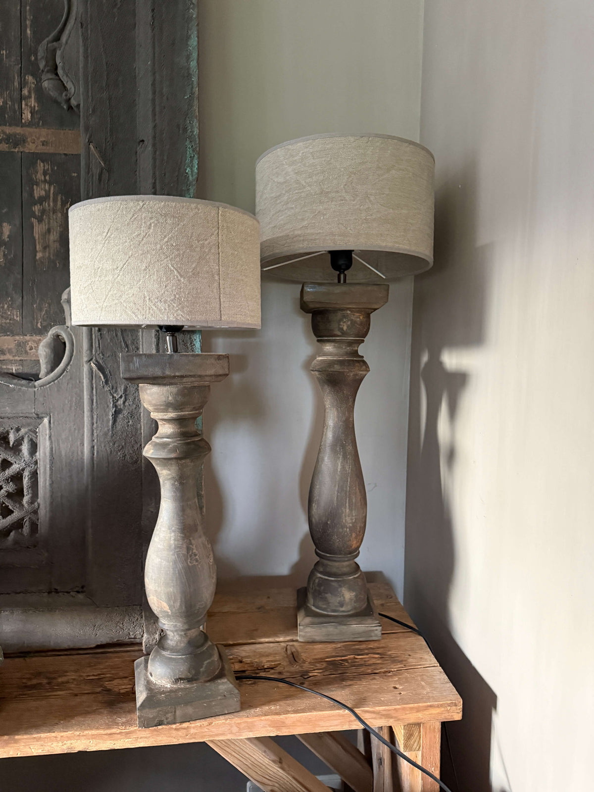 Balusterlamp -Donkerbruin/Vergrijsd Hout- verkrijgbaar in 2 maten