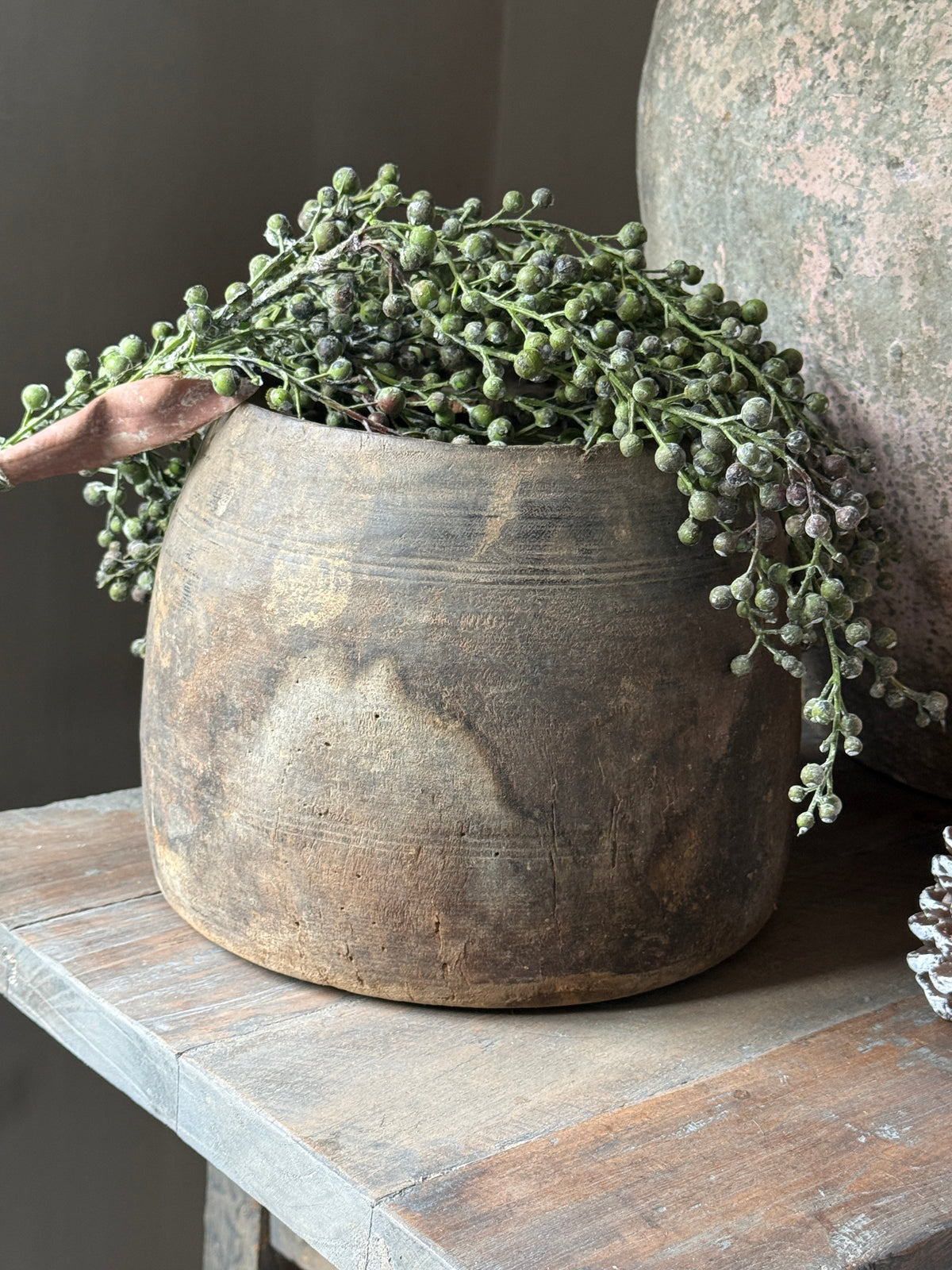 Oud houten pot uit India- (LH5)