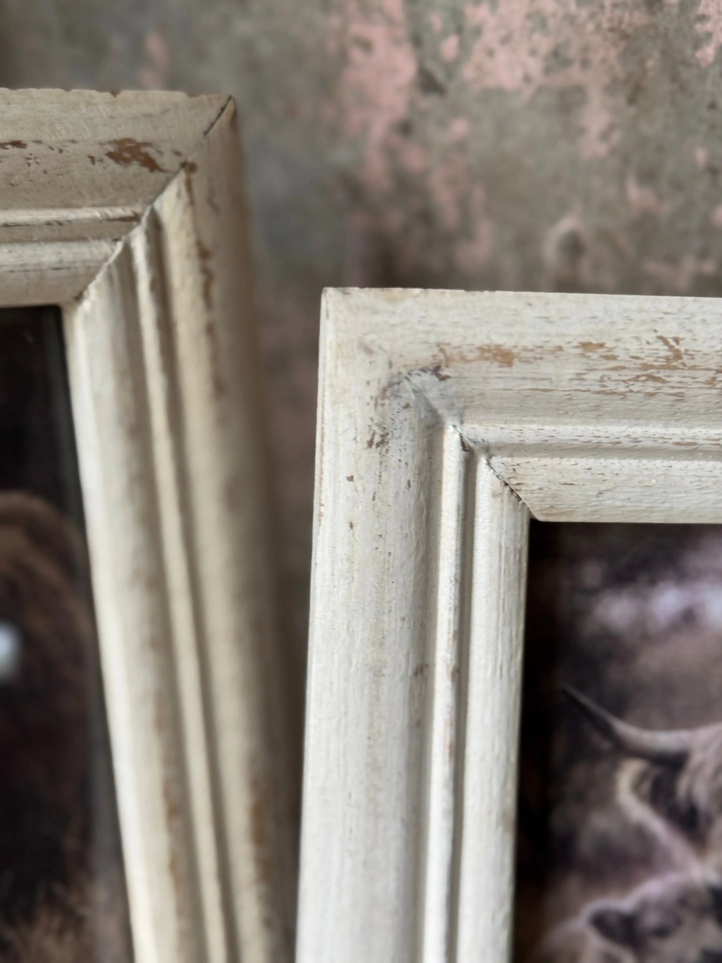 Sturdy wooden photo frame, sanded white – country interior