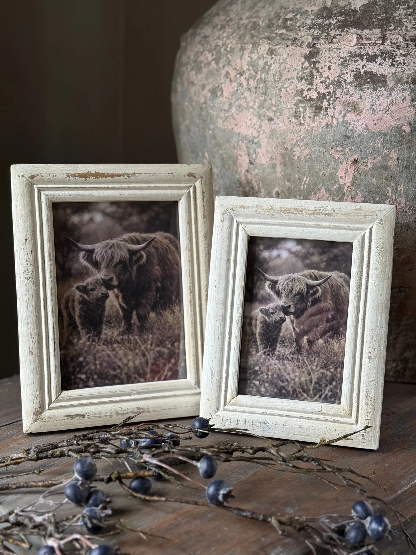 Sturdy wooden photo frame, sanded white – country interior
