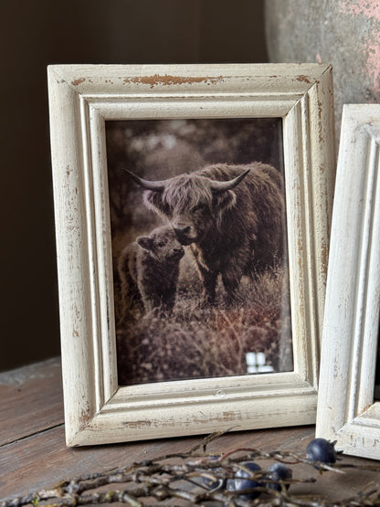 Sturdy wooden photo frame, sanded white – country interior