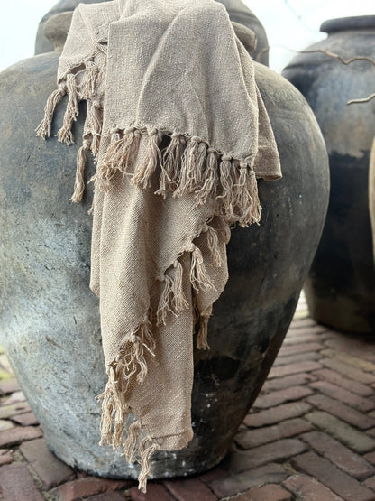 Cotton Plaid with Fringe – Sand – 130x160 cm
