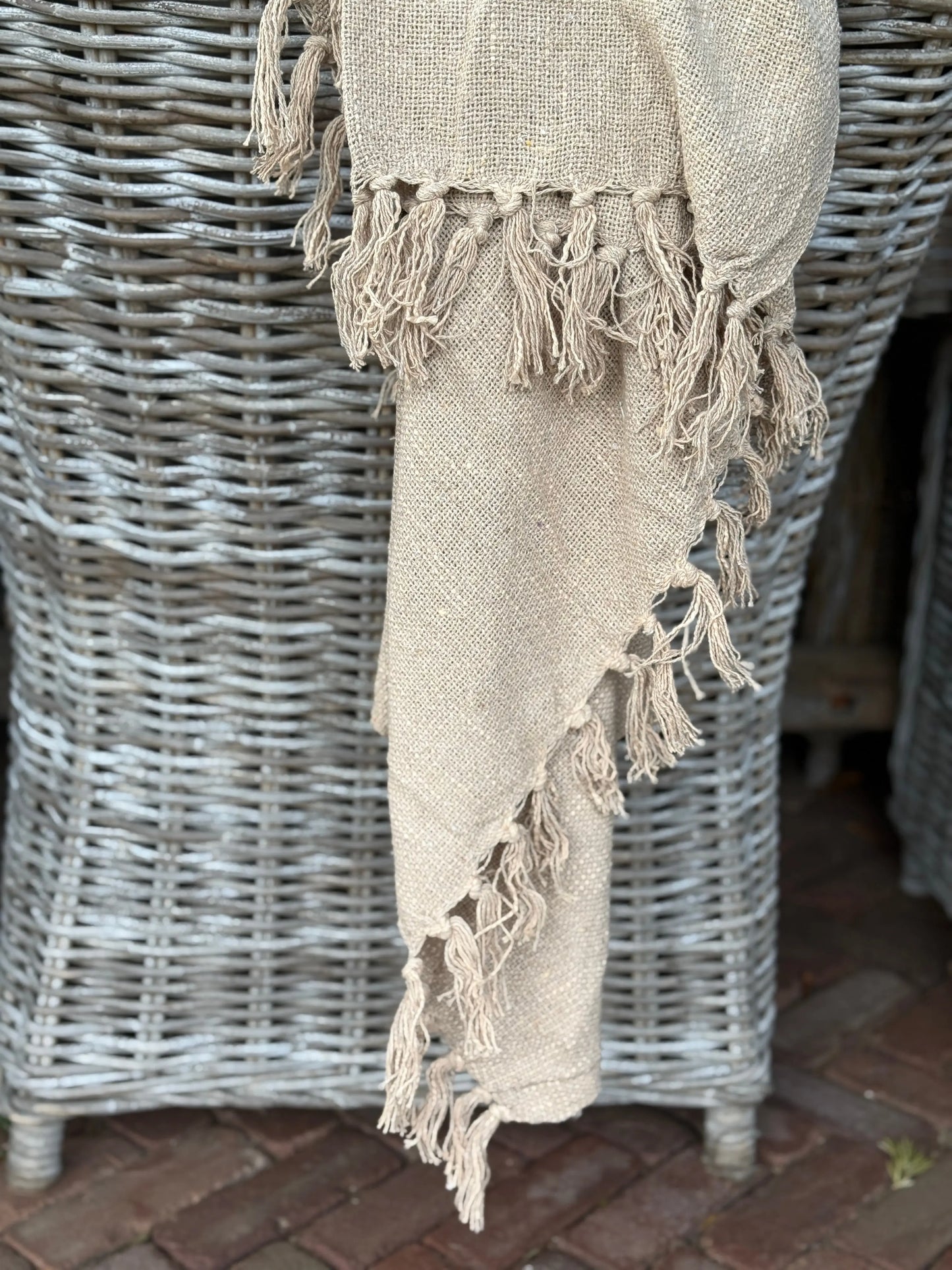 Cotton Plaid with Fringe – Sand – 130x160 cm