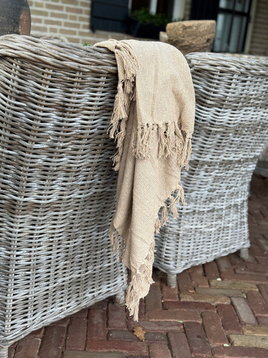 Baumwollplaid mit Fransen – Sand – 130x160 cm
