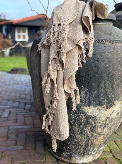 Cotton Plaid with fringe – Natural – 130x160 cm