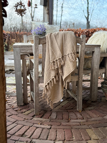 Cotton Plaid with Fringe – Sand – 130x160 cm
