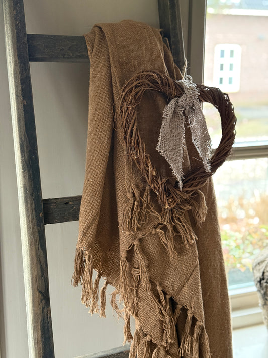 Wilgenhouten hart met shabby lint