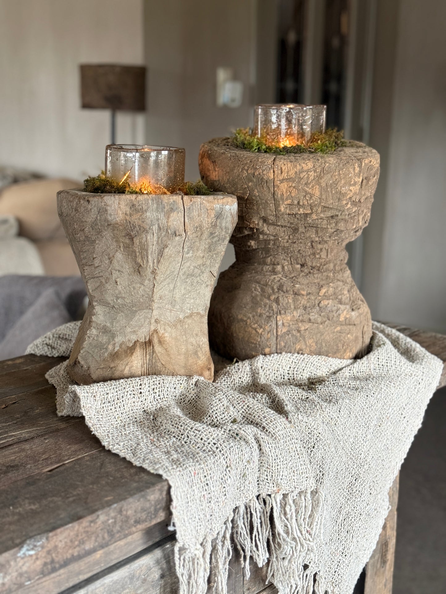 Old Wooden Mortar, (right in the picture)