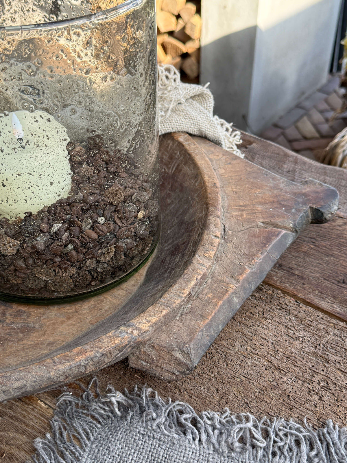Oude houten schaal met oren - (LH17B)72,95