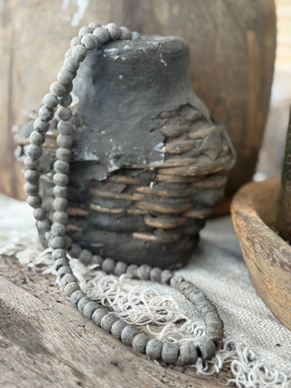 Wooden Bead Necklace – Mottled Light Gray