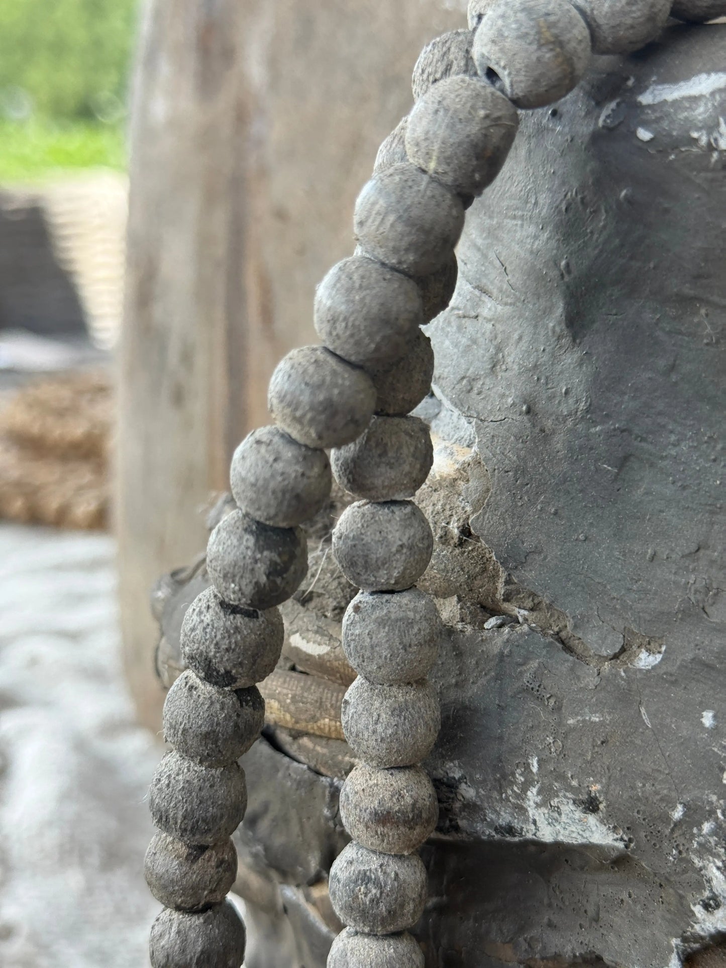 Wooden Bead Necklace – Mottled Light Gray