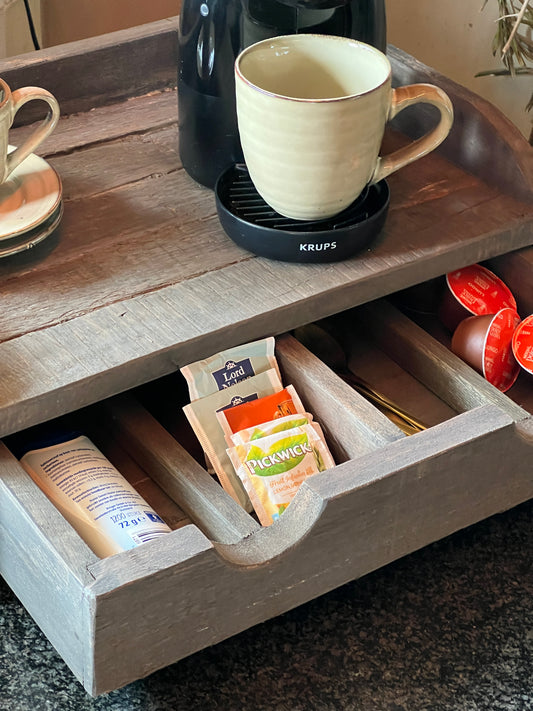 Coffee tray with drawer, size XL