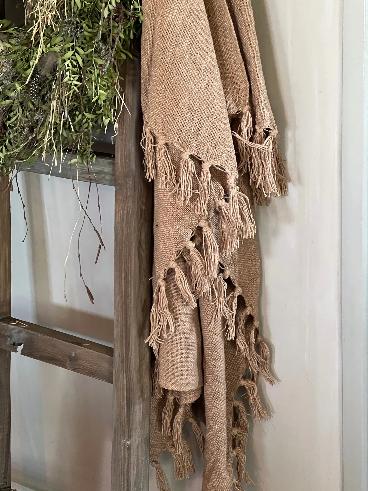 Cotton plaid with fringe – Coconut – 130x160 cm