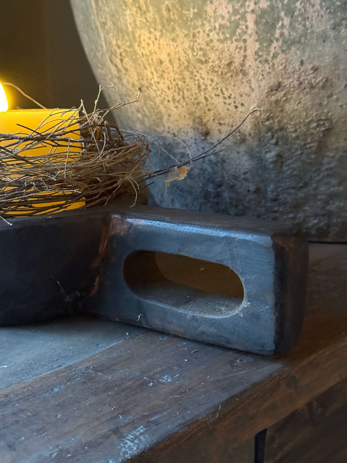Authentieke houten vijzel met handvat