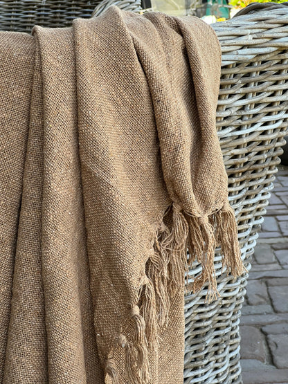 Cotton plaid with fringe – Coconut – 130x160 cm
