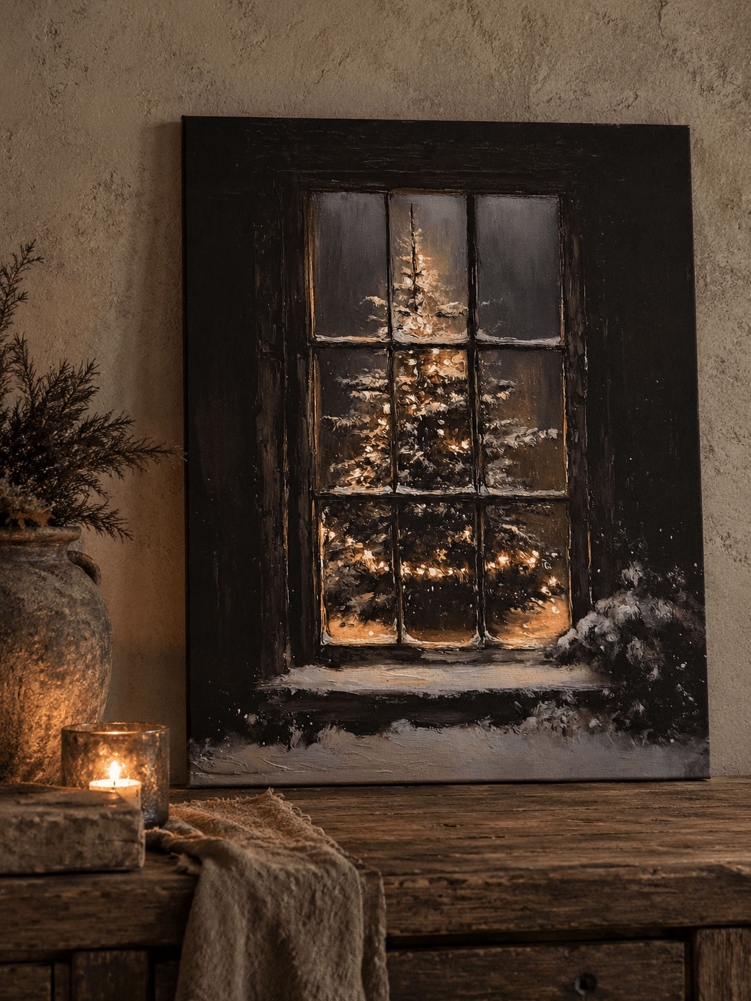 Canvas schilderij- Winterse Kerstsfeer (1)