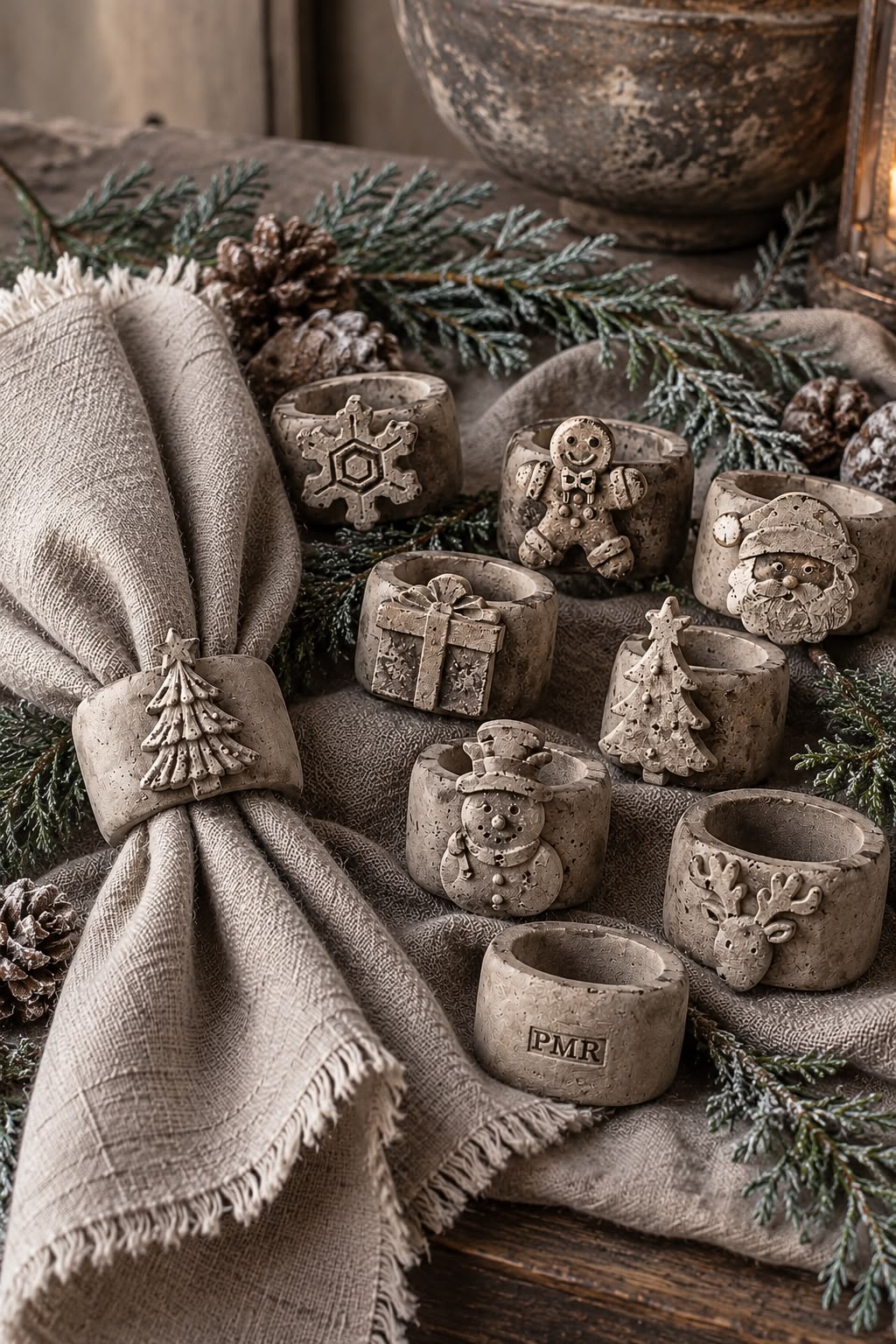 Servetring beton PMR met verwisselbare kerst Jewels – 7 modellen