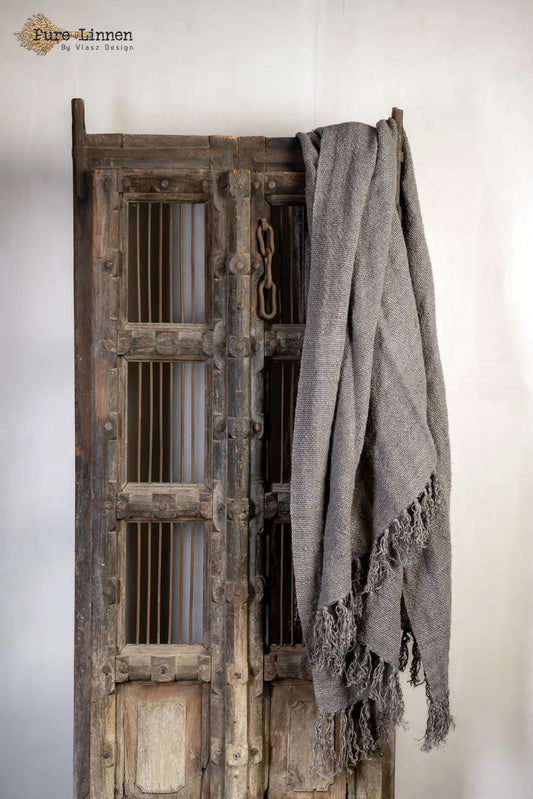 Plaid 100% Linen Tamar 130x190 Gray