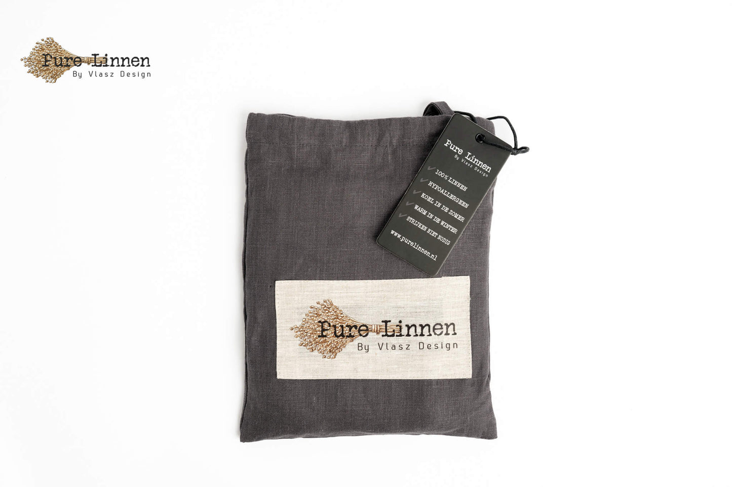 Linen Pillowcase Dark Grey/Bow - Pure Linen