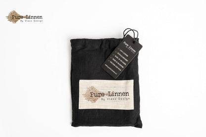 Linen Pillowcase Black/Tuck-in Strip - Pure Linen
