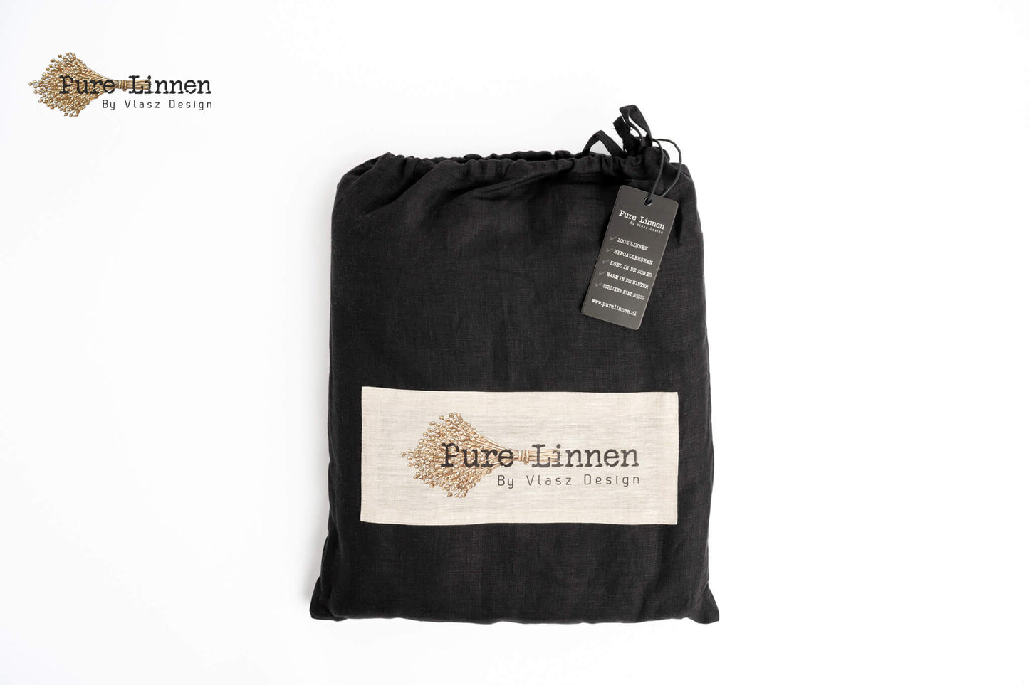 Linen Duvet Cover Black/Buttons - Pure Linen