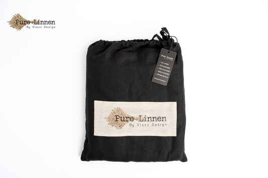 Linen Fitted Sheet Black/30cm - Pure Linen