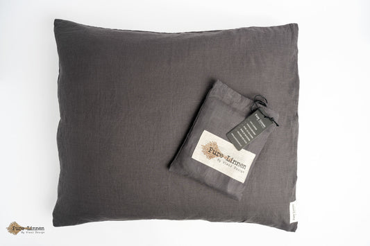 Linen Pillowcase Dark Grey/Tuck-in Strip - Pure Linen
