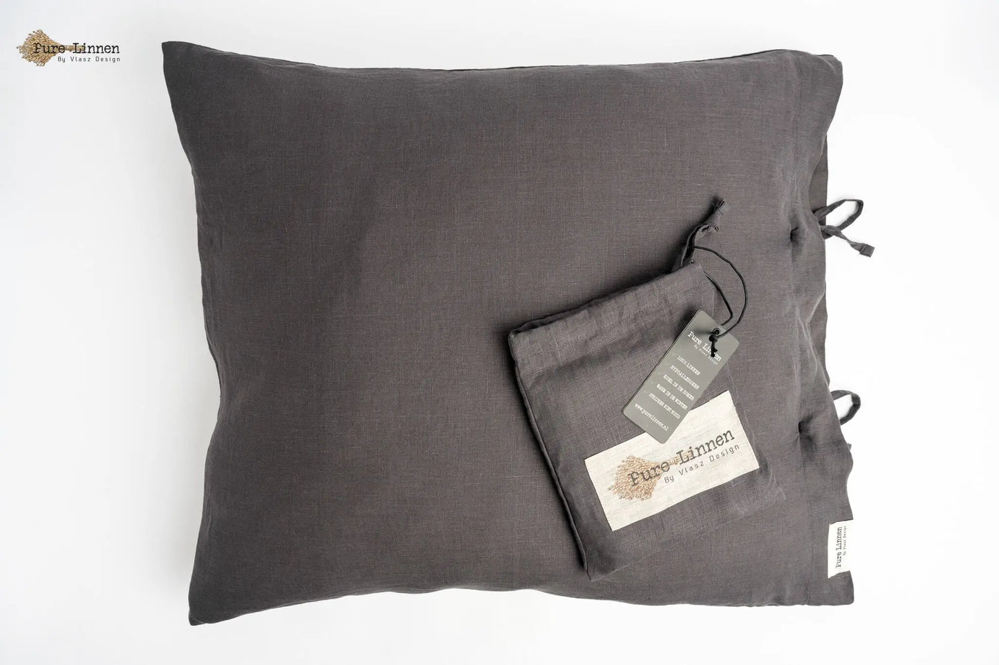 Linen Pillowcase Dark Grey/Bow - Pure Linen