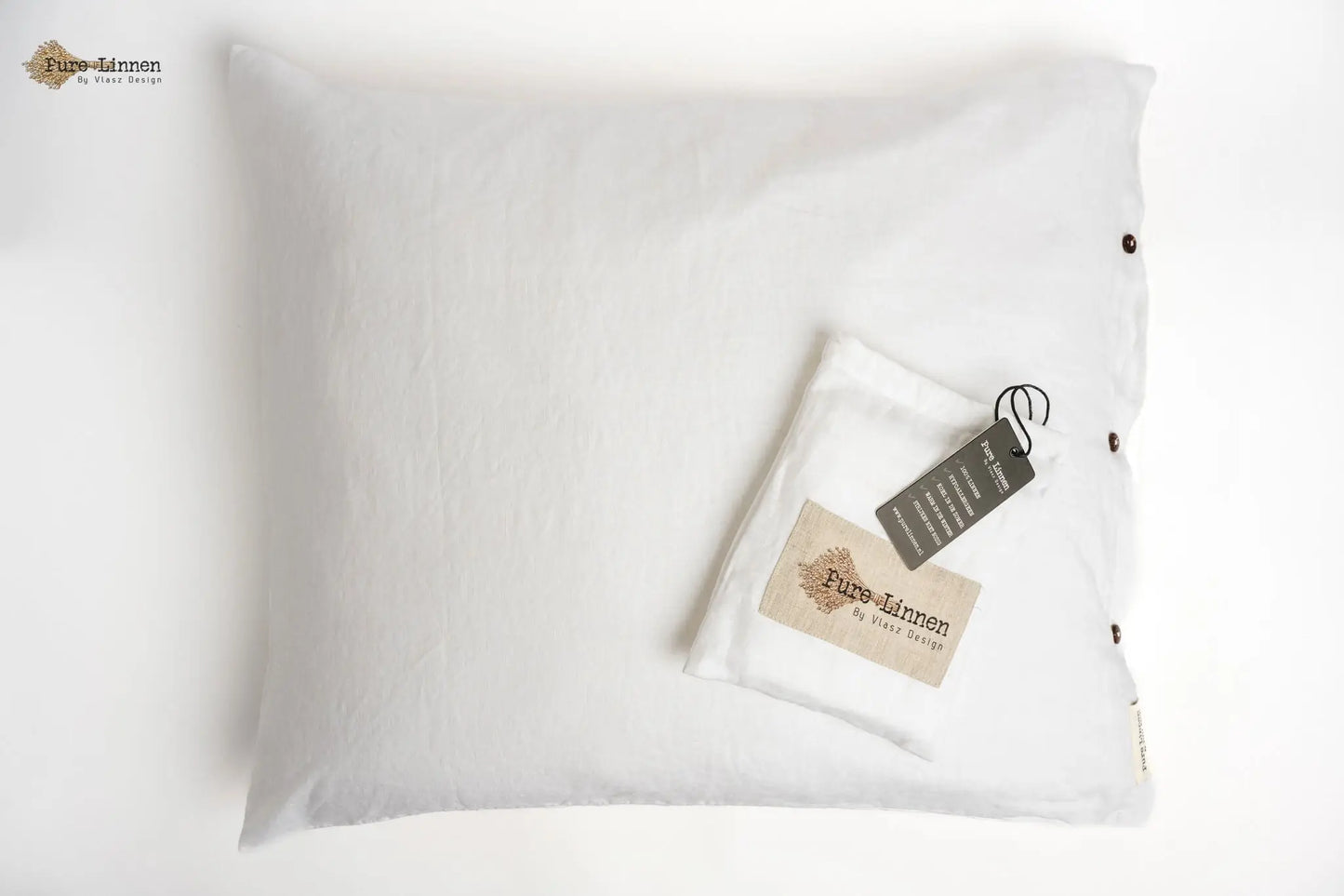 Linen Pillowcase White/Buttons - Pure Linen