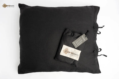 Linen Pillowcase Black/Bow - Pure Linen