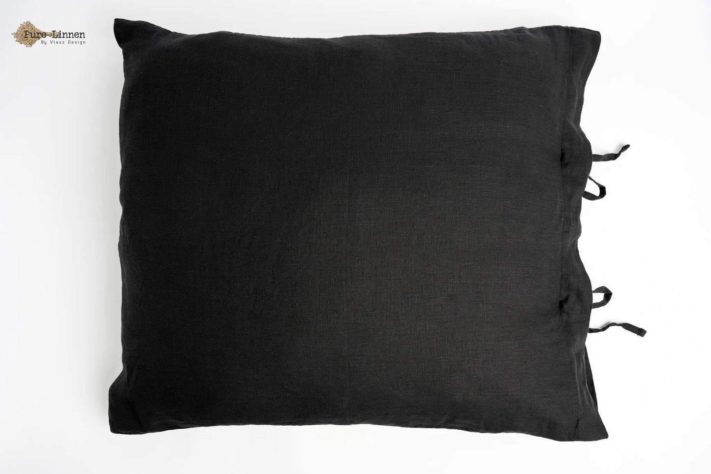 Linen Pillowcase Black/Bow - Pure Linen