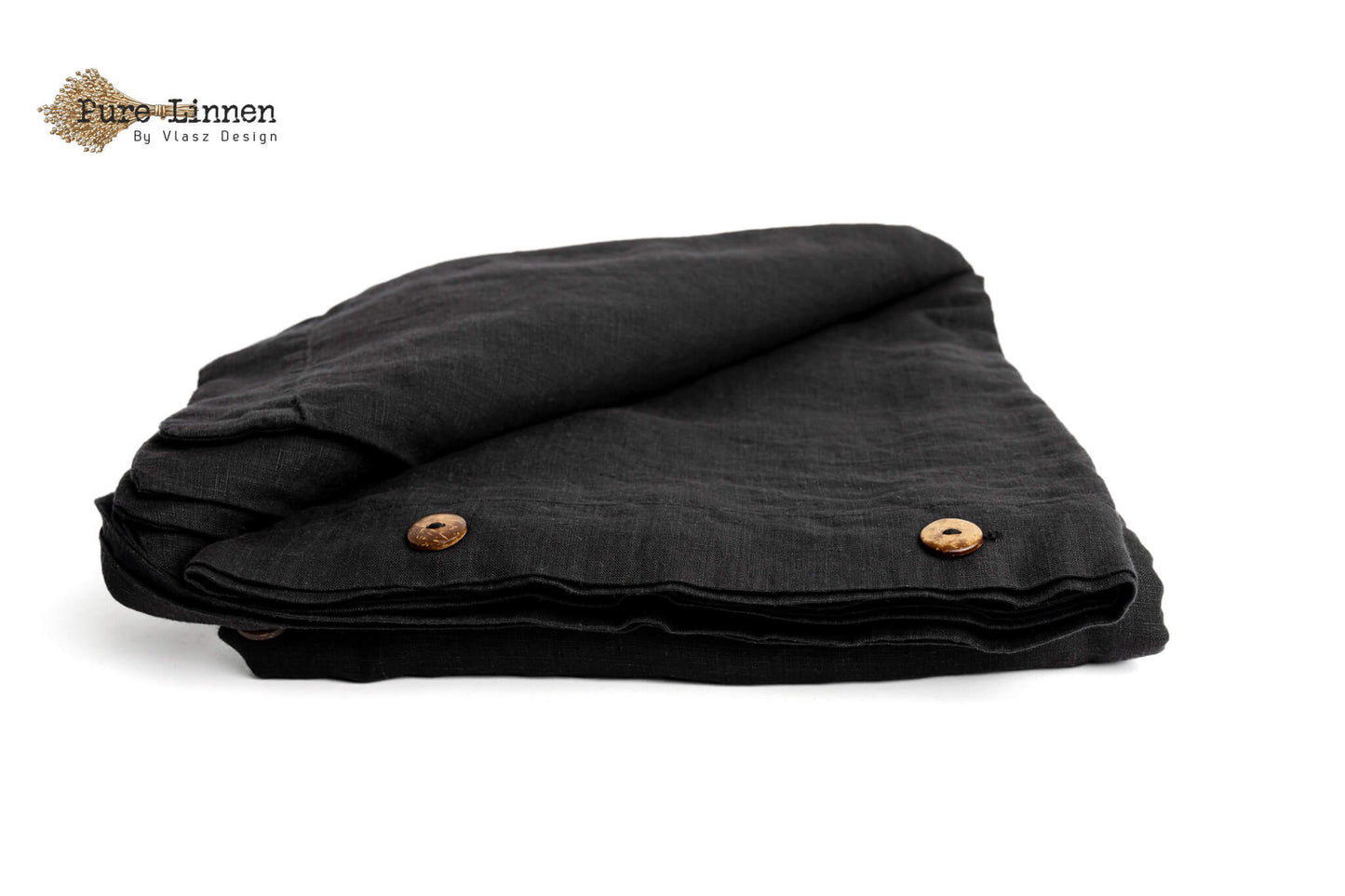 Linen Duvet Cover Black/Buttons - Pure Linen