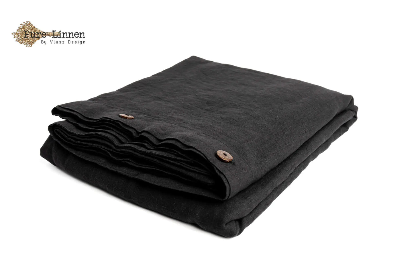 Linen Duvet Cover Black/Buttons - Pure Linen