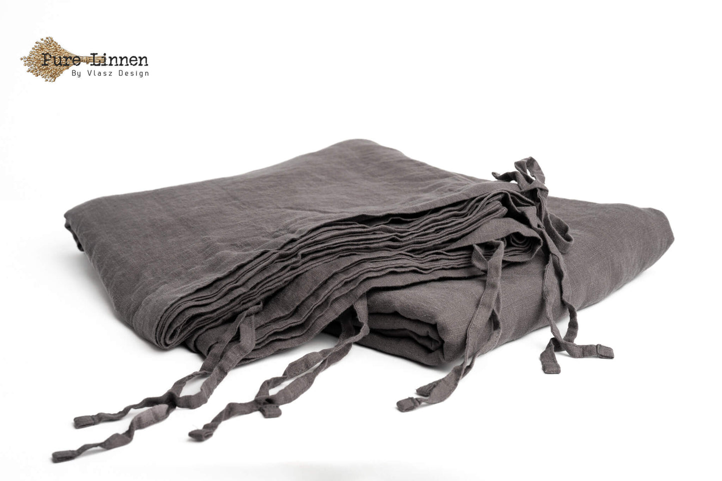 Linen Duvet Cover Dark Grey/Bows - Pure Linen