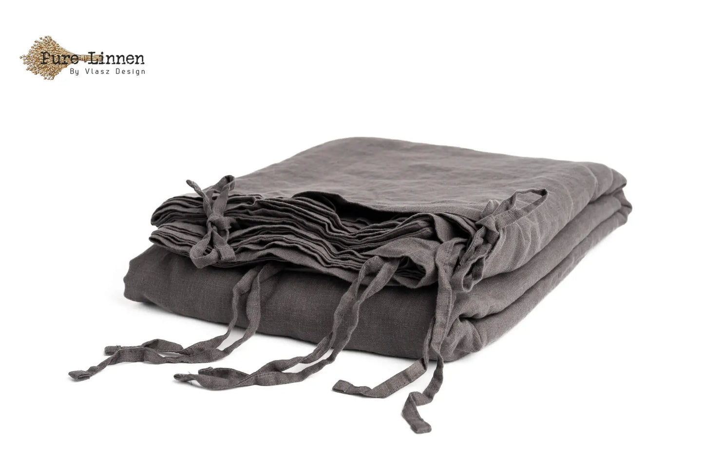 Linen Duvet Cover Dark Grey/Bows - Pure Linen
