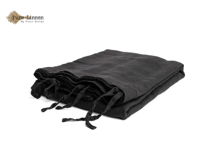 Linen Duvet Cover Black/Bows - Pure Linen