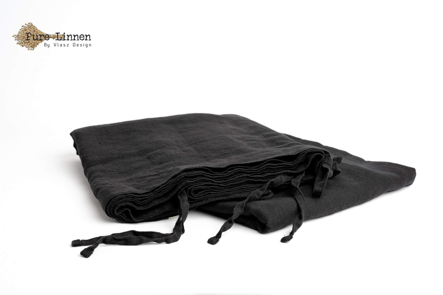 Linen Duvet Cover Black/Bows - Pure Linen