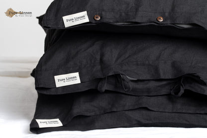 Linen Pillowcase Black/Tuck-in Strip - Pure Linen