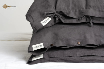 Linen Pillowcase Dark Grey/Tuck-in Strip - Pure Linen