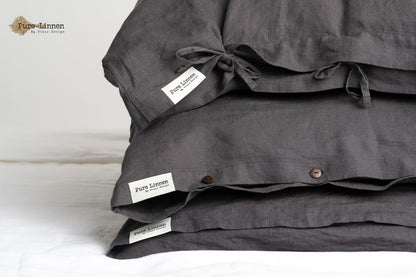 Linen Pillowcase Dark Grey/Buttons - Pure Linen