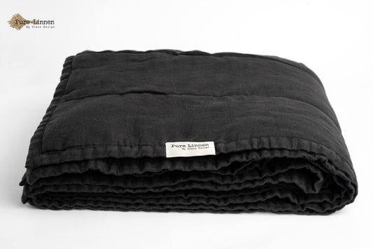 Linen Bed Runner/Bedrunner Black/Stripes - Pure Linen