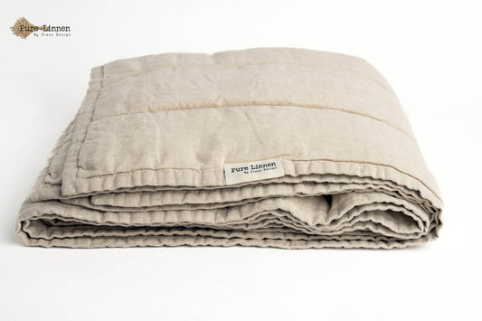 Linen Bed Runner/Bed Runner Natural/Stripes - Pure Linen