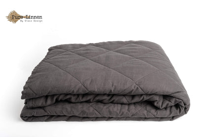 Linen Bedspread Dark Grey/Diamond - Pure Linen
